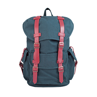 Blue hipster backpack with red straps